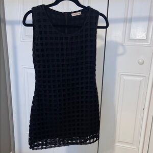 Black Sleeveless Crochet Grid Pattern Dress